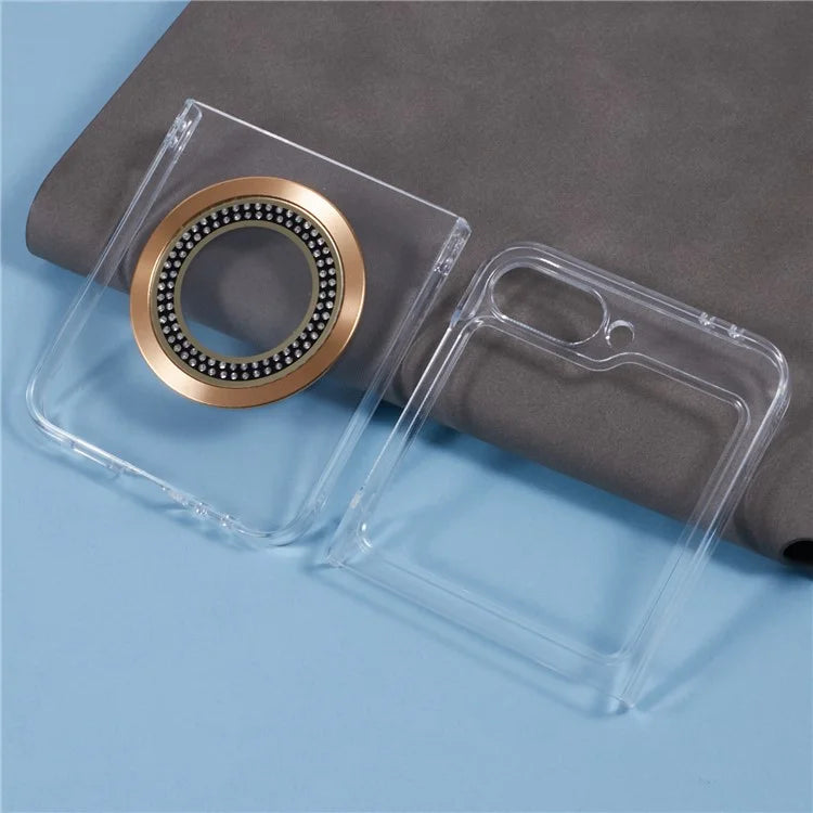 For Samsung Galaxy Z Flip6 5G Magnetic Case Shockproof PC Phone Cover Rhinestone Decor