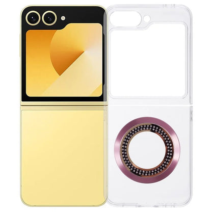 For Samsung Galaxy Z Flip6 5G Magnetic Case Shockproof PC Phone Cover Rhinestone Decor