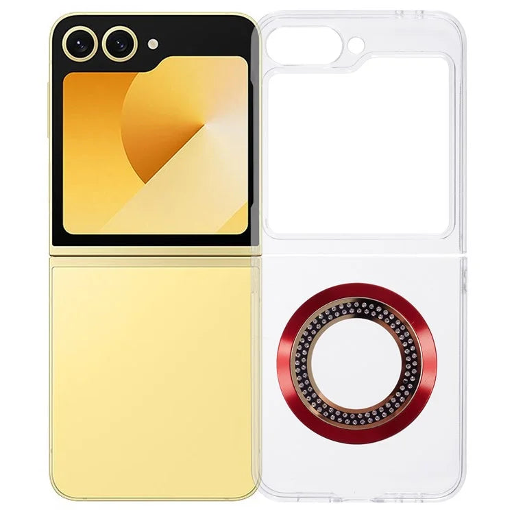 For Samsung Galaxy Z Flip6 5G Magnetic Case Shockproof PC Phone Cover Rhinestone Decor