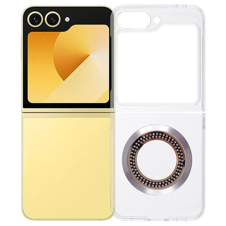 For Samsung Galaxy Z Flip6 5G Magnetic Case Shockproof PC Phone Cover Rhinestone Decor