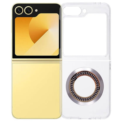 For Samsung Galaxy Z Flip6 5G Magnetic Case Shockproof PC Phone Cover Rhinestone Decor
