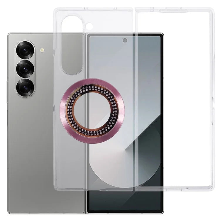 For Samsung Galaxy Z Fold6 5G Magnetic Case Shockproof PC Phone Cover Rhinestone Decor