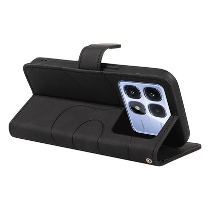 For Xiaomi Redmi K70 Ultra Case Stand Wallet Leather Phone Cover Curved Line Wrist Strap - Blue