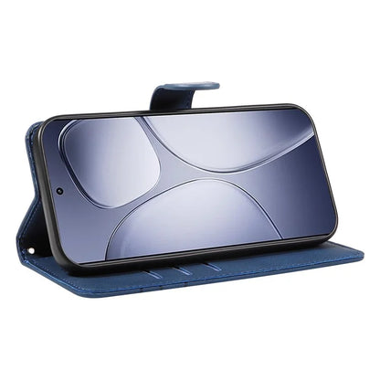 For Xiaomi Redmi K70 Ultra Case Stand Wallet Leather Phone Cover Curved Line Wrist Strap - Blue