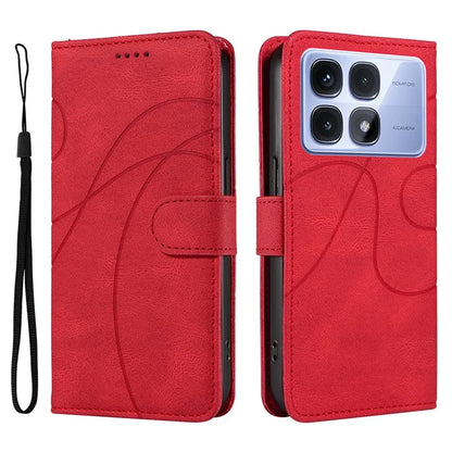 For Xiaomi Redmi K70 Ultra Case Stand Wallet Leather Phone Cover Curved Line Wrist Strap - Blue