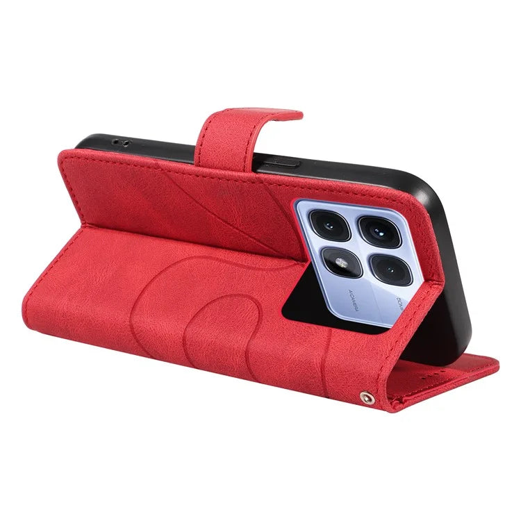 For Xiaomi Redmi K70 Ultra Case Stand Wallet Leather Phone Cover Curved Line Wrist Strap - Blue