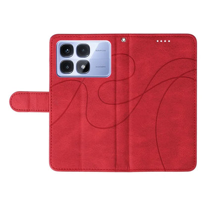 For Xiaomi Redmi K70 Ultra Case Stand Wallet Leather Phone Cover Curved Line Wrist Strap - Blue