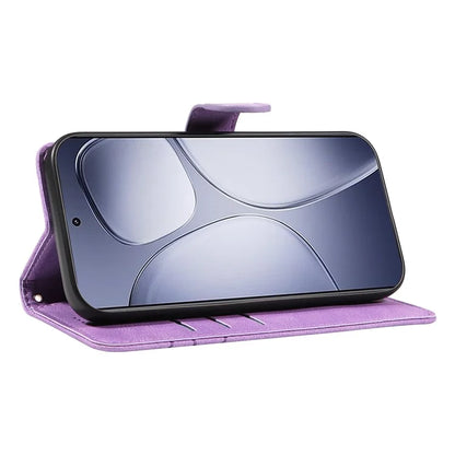 For Xiaomi Redmi K70 Ultra Case Stand Wallet Leather Phone Cover Curved Line Wrist Strap - Blue