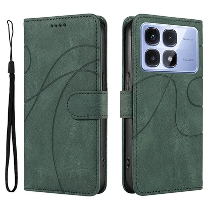For Xiaomi Redmi K70 Ultra Case Stand Wallet Leather Phone Cover Curved Line Wrist Strap - Blue