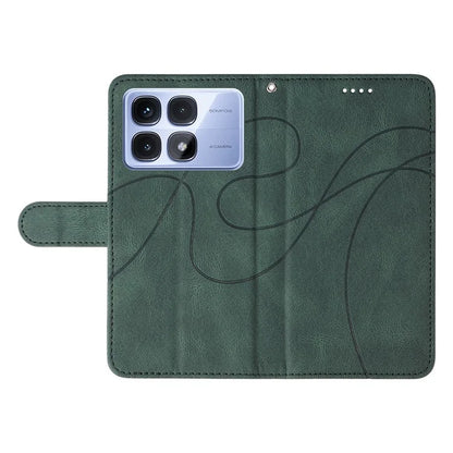 For Xiaomi Redmi K70 Ultra Case Stand Wallet Leather Phone Cover Curved Line Wrist Strap - Blue