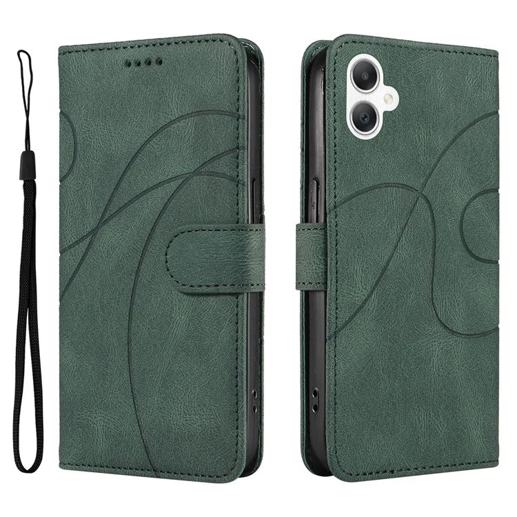 For Samsung Galaxy A06 Case Stand Wallet Leather Phone Cover Curved Line Wrist Strap