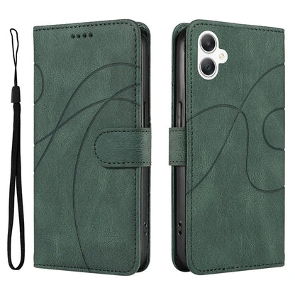 For Samsung Galaxy A06 Case Stand Wallet Leather Phone Cover Curved Line Wrist Strap