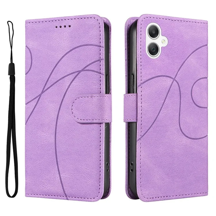 For Samsung Galaxy A06 Case Stand Wallet Leather Phone Cover Curved Line Wrist Strap