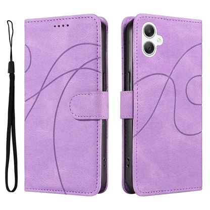 For Samsung Galaxy A06 Case Stand Wallet Leather Phone Cover Curved Line Wrist Strap
