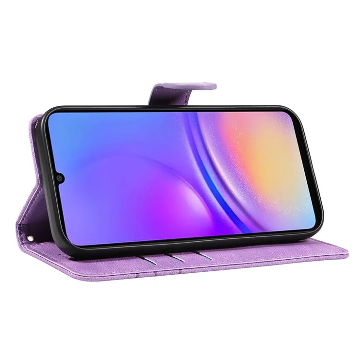 For Samsung Galaxy A06 Case Stand Wallet Leather Phone Cover Curved Line Wrist Strap