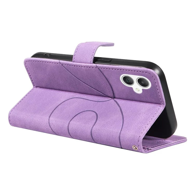 For Samsung Galaxy A06 Case Stand Wallet Leather Phone Cover Curved Line Wrist Strap