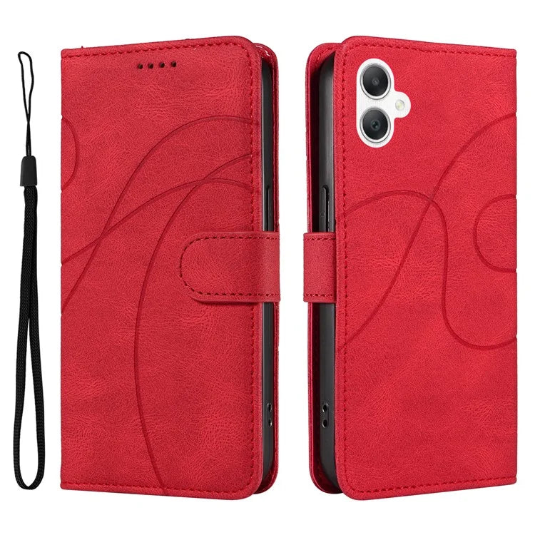For Samsung Galaxy A06 Case Stand Wallet Leather Phone Cover Curved Line Wrist Strap