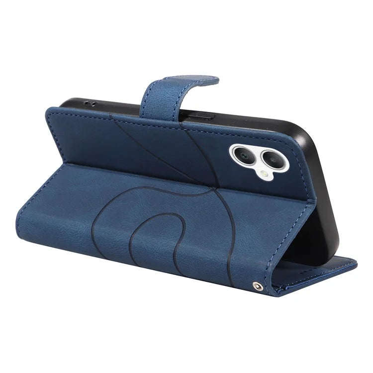 For Samsung Galaxy A06 Case Stand Wallet Leather Phone Cover Curved Line Wrist Strap