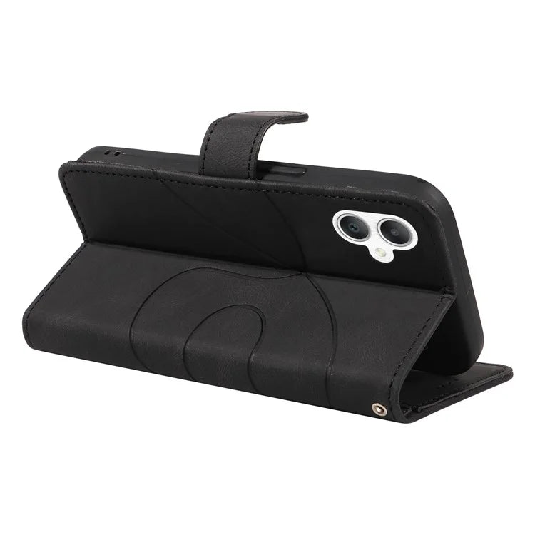 For Samsung Galaxy A06 Case Stand Wallet Leather Phone Cover Curved Line Wrist Strap