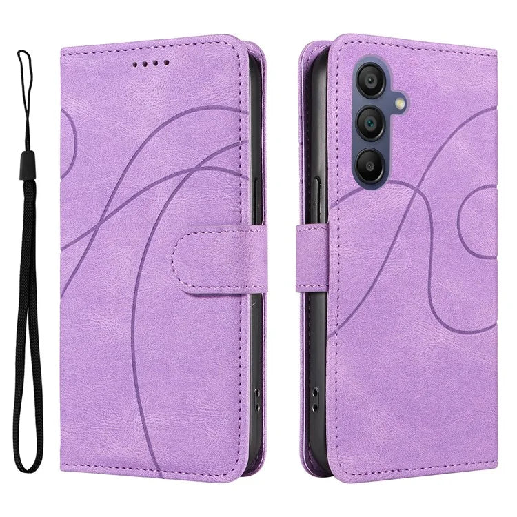 For Samsung Galaxy A16 5G Case Stand Wallet Leather Phone Cover Curved Line Wrist Strap