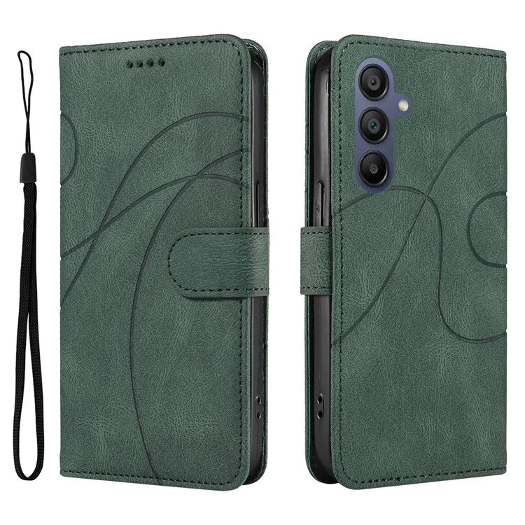 For Samsung Galaxy A16 5G Case Stand Wallet Leather Phone Cover Curved Line Wrist Strap