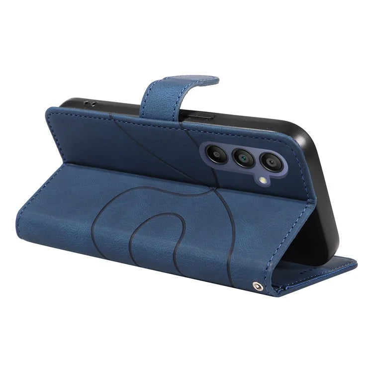 For Samsung Galaxy A16 5G Case Stand Wallet Leather Phone Cover Curved Line Wrist Strap