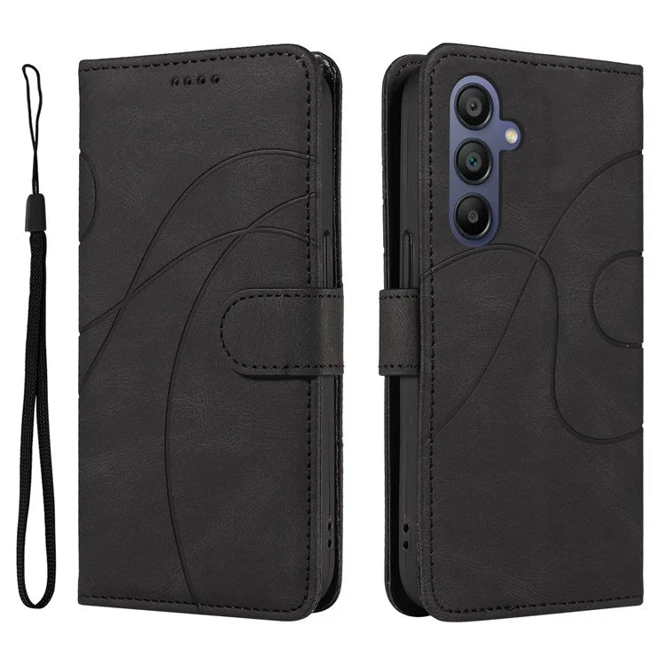 For Samsung Galaxy A16 5G Case Stand Wallet Leather Phone Cover Curved Line Wrist Strap