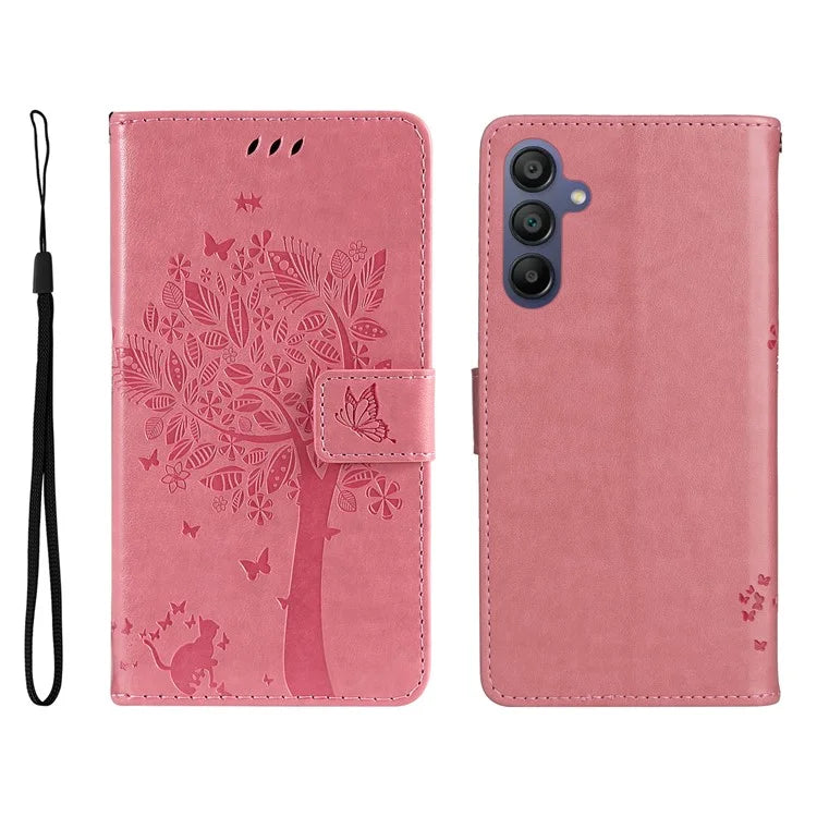 KT Imprinting Flower Series-3 For Samsung Galaxy A16 5G Case Cat Tree Pattern Flip Leather Phone Cover