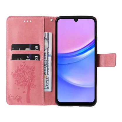 KT Imprinting Flower Series-3 For Samsung Galaxy A16 5G Case Cat Tree Pattern Flip Leather Phone Cover