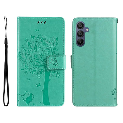 KT Imprinting Flower Series-3 For Samsung Galaxy A16 5G Case Cat Tree Pattern Flip Leather Phone Cover
