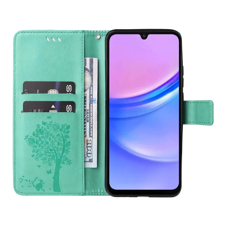 KT Imprinting Flower Series-3 For Samsung Galaxy A16 5G Case Cat Tree Pattern Flip Leather Phone Cover