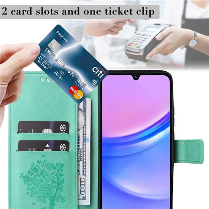 KT Imprinting Flower Series-3 For Samsung Galaxy A16 5G Case Cat Tree Pattern Flip Leather Phone Cover