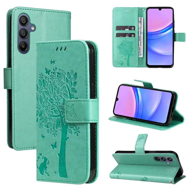 KT Imprinting Flower Series-3 For Samsung Galaxy A16 5G Case Cat Tree Pattern Flip Leather Phone Cover