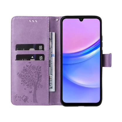 KT Imprinting Flower Series-3 For Samsung Galaxy A16 5G Case Cat Tree Pattern Flip Leather Phone Cover