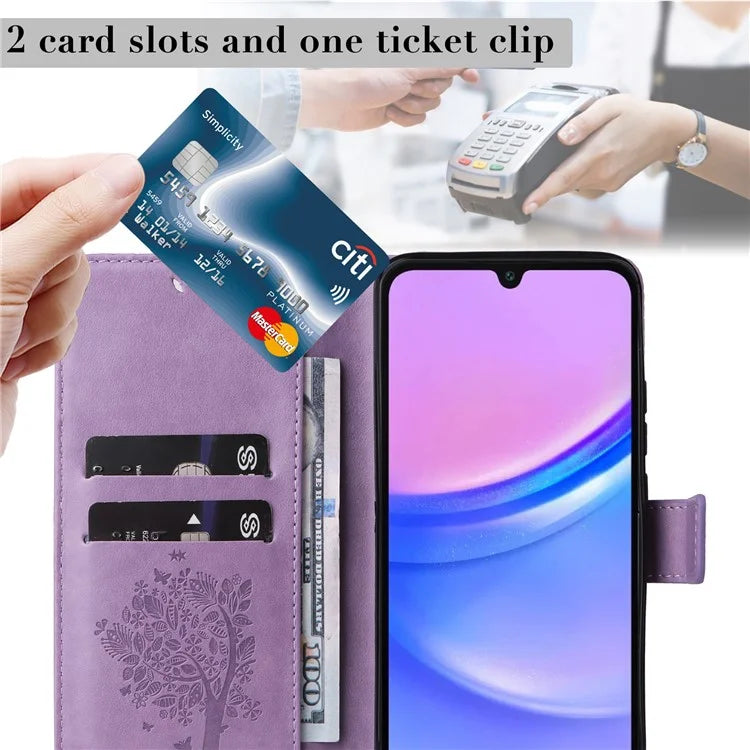 KT Imprinting Flower Series-3 For Samsung Galaxy A16 5G Case Cat Tree Pattern Flip Leather Phone Cover