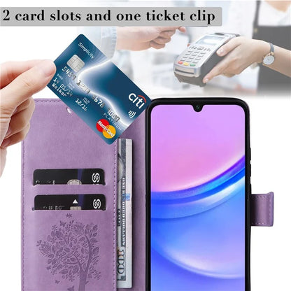 KT Imprinting Flower Series-3 For Samsung Galaxy A16 5G Case Cat Tree Pattern Flip Leather Phone Cover