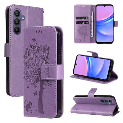 KT Imprinting Flower Series-3 For Samsung Galaxy A16 5G Case Cat Tree Pattern Flip Leather Phone Cover