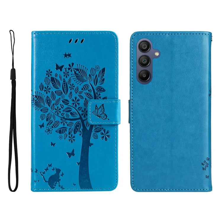 KT Imprinting Flower Series-3 For Samsung Galaxy A16 5G Case Cat Tree Pattern Flip Leather Phone Cover