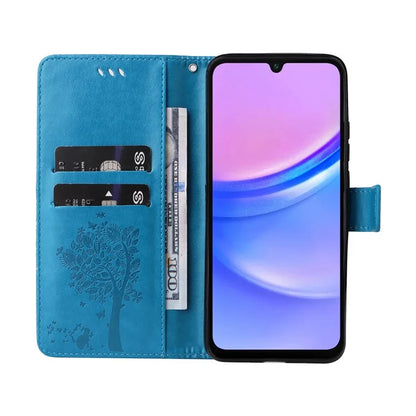 KT Imprinting Flower Series-3 For Samsung Galaxy A16 5G Case Cat Tree Pattern Flip Leather Phone Cover