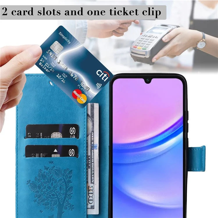 KT Imprinting Flower Series-3 For Samsung Galaxy A16 5G Case Cat Tree Pattern Flip Leather Phone Cover