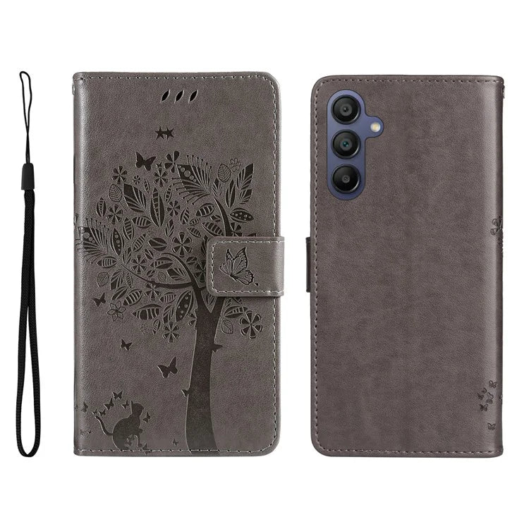 KT Imprinting Flower Series-3 For Samsung Galaxy A16 5G Case Cat Tree Pattern Flip Leather Phone Cover