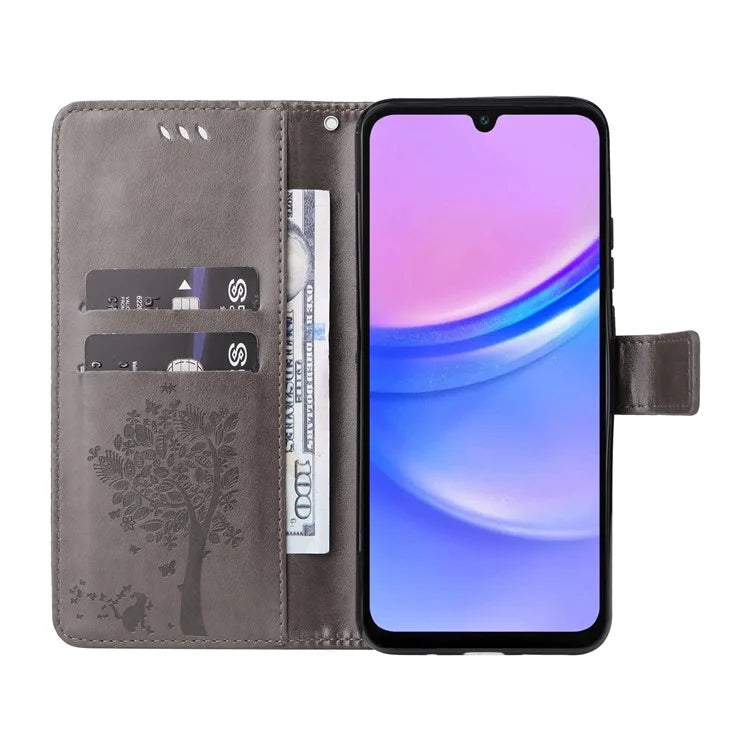 KT Imprinting Flower Series-3 For Samsung Galaxy A16 5G Case Cat Tree Pattern Flip Leather Phone Cover