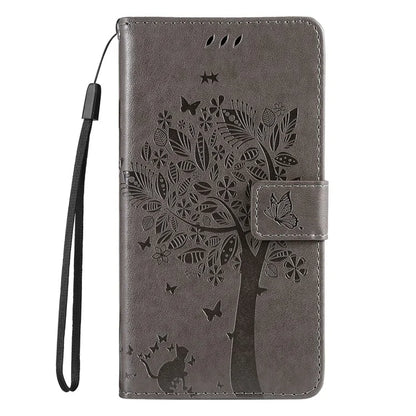 KT Imprinting Flower Series-3 For Samsung Galaxy A16 5G Case Cat Tree Pattern Flip Leather Phone Cover