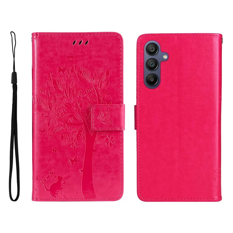 KT Imprinting Flower Series-3 For Samsung Galaxy A16 5G Case Cat Tree Pattern Flip Leather Phone Cover