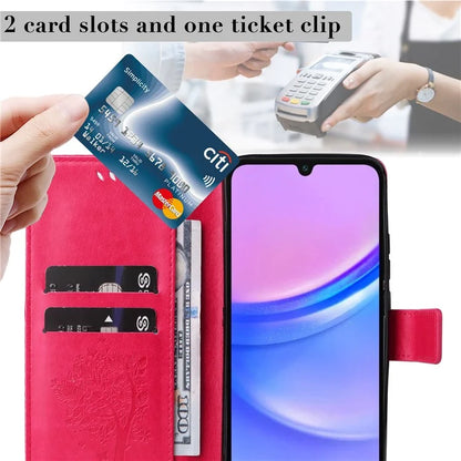 KT Imprinting Flower Series-3 For Samsung Galaxy A16 5G Case Cat Tree Pattern Flip Leather Phone Cover