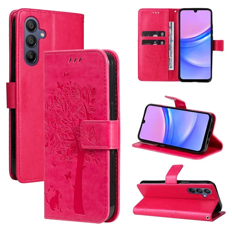 KT Imprinting Flower Series-3 For Samsung Galaxy A16 5G Case Cat Tree Pattern Flip Leather Phone Cover