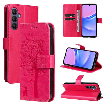 KT Imprinting Flower Series-3 For Samsung Galaxy A16 5G Case Cat Tree Pattern Flip Leather Phone Cover