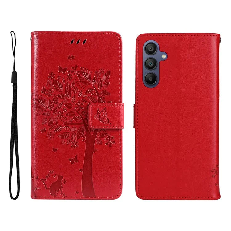 KT Imprinting Flower Series-3 For Samsung Galaxy A16 5G Case Cat Tree Pattern Flip Leather Phone Cover