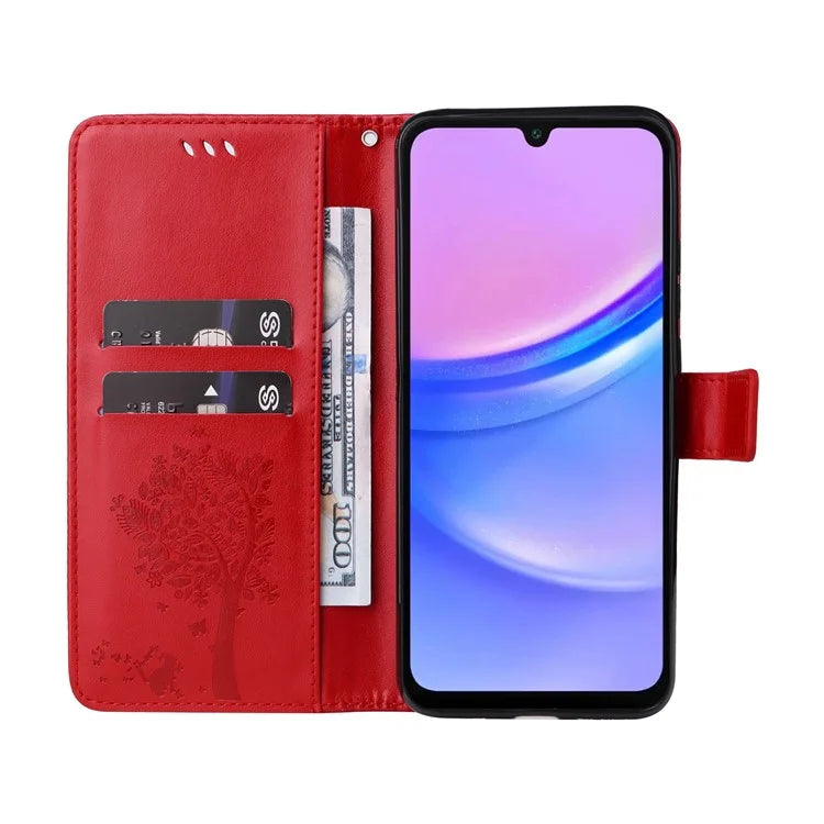 KT Imprinting Flower Series-3 For Samsung Galaxy A16 5G Case Cat Tree Pattern Flip Leather Phone Cover