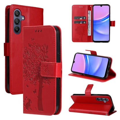 KT Imprinting Flower Series-3 For Samsung Galaxy A16 5G Case Cat Tree Pattern Flip Leather Phone Cover